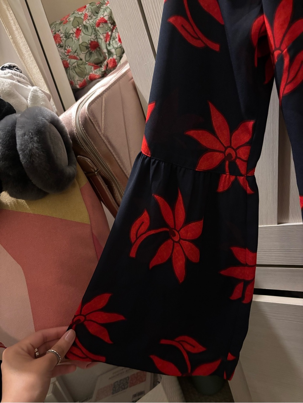 Banana Republic Navy Floral Bell-Sleeve Blouse with Red Flowers - Picture 4 of 8